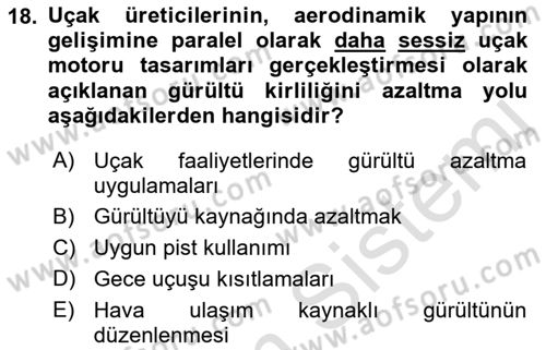 Havaalanı Sistemi Dersi 2022 - 2023 Yılı Yaz Okulu Sınav Soruları 18. Soru