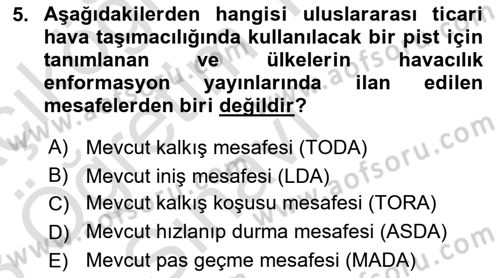 Havaalanı Sistemi Dersi 2022 - 2023 Yılı Yaz Okulu Sınav Soruları 5. Soru