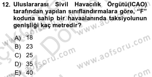 Havaalanı Sistemi Dersi Ara Sınavı Deneme Sınav Soruları 12. Soru