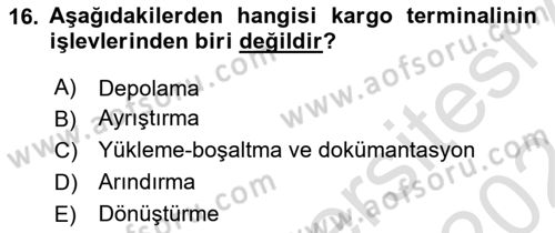 Havaalanı Sistemi Dersi Ara Sınavı Deneme Sınav Soruları 16. Soru