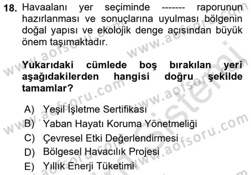 Havaalanı Sistemi Dersi 2023 - 2024 Yılı (Final) Dönem Sonu Sınavı 18. Soru