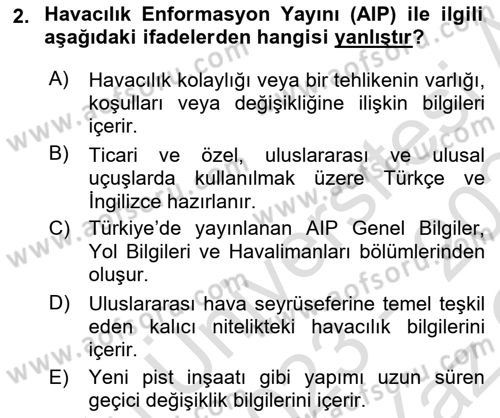 Havaalanı Sistemi Dersi 2023 - 2024 Yılı Yaz Okulu Sınav Soruları 2. Soru