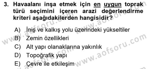 Havaalanı Sistemi Dersi 2023 - 2024 Yılı Yaz Okulu Sınavı 3. Soru