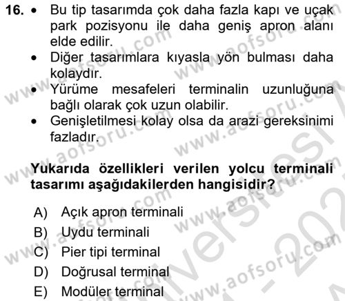 Havaalanı Sistemi Dersi Ara Sınavı Deneme Sınav Soruları 16. Soru