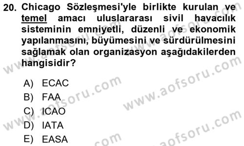 Havaalanı Sistemi Dersi 2024 - 2025 Yılı (Final) Dönem Sonu Sınav Soruları 20. Soru