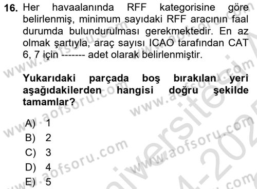 Havaalanı Sistemi Dersi 2024 - 2025 Yılı Yaz Okulu Sınav Soruları 16. Soru