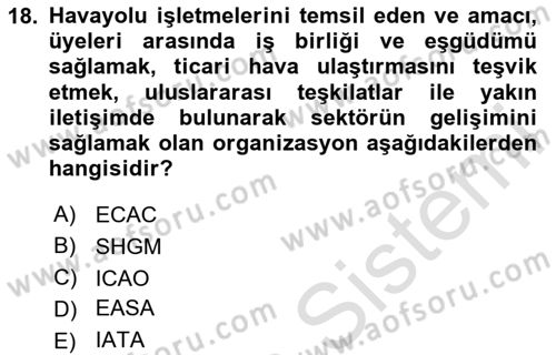 Havaalanı Sistemi Dersi 2024 - 2025 Yılı Yaz Okulu Sınav Soruları 18. Soru