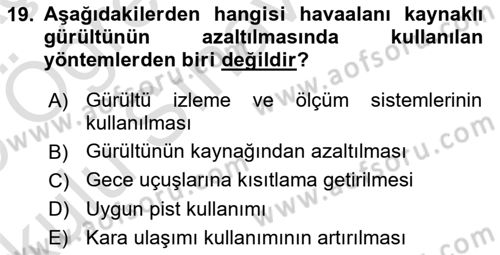 Havaalanı Sistemi Dersi 2024 - 2025 Yılı Yaz Okulu Sınav Soruları 19. Soru