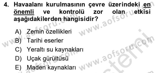 Havaalanı Sistemi Dersi 2024 - 2025 Yılı Yaz Okulu Sınav Soruları 4. Soru