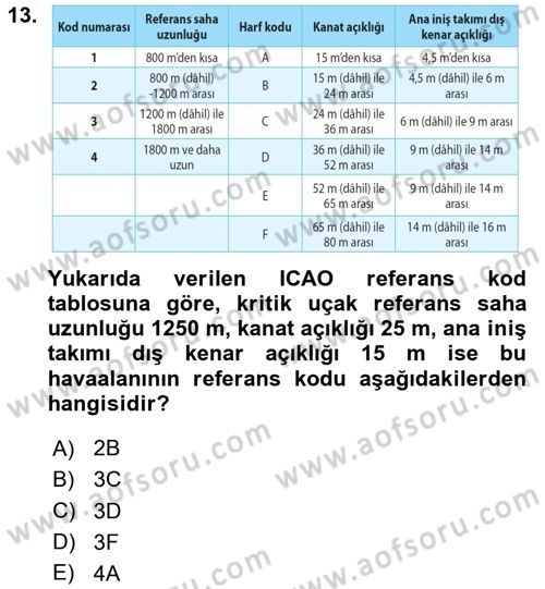 Havaalanı Sistemi Dersi 2025 - 2026 Yılı (Vize) Ara Sınav Soruları 13. Soru