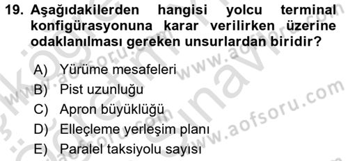 Havaalanı Sistemi Dersi 2025 - 2026 Yılı (Vize) Ara Sınav Soruları 19. Soru
