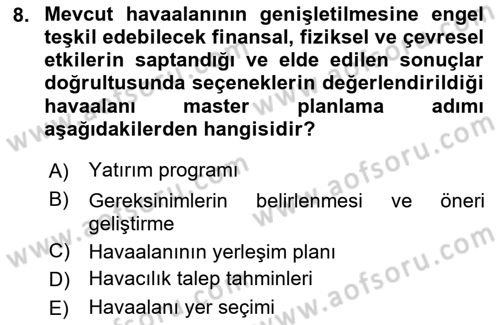 Havaalanı Sistemi Dersi 2025 - 2026 Yılı (Vize) Ara Sınav Soruları 8. Soru