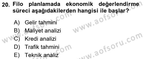 Havayolu Yönetimi Dersi 2017 - 2018 Yılı (Final) Dönem Sonu Sınav Soruları 20. Soru