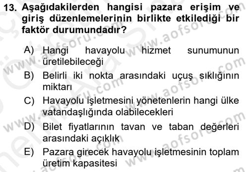 Havayolu Yönetimi Dersi 2018 - 2019 Yılı (Vize) Ara Sınav Soruları 13. Soru
