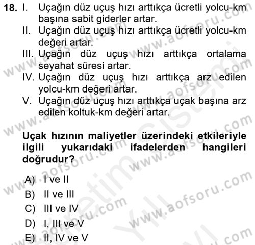 Havayolu Yönetimi Dersi 2018 - 2019 Yılı (Vize) Ara Sınav Soruları 18. Soru