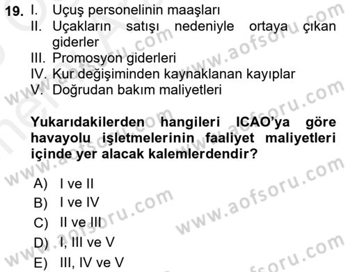 Havayolu Yönetimi Dersi 2018 - 2019 Yılı (Vize) Ara Sınav Soruları 19. Soru