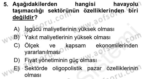 Havayolu Yönetimi Dersi 2018 - 2019 Yılı (Vize) Ara Sınav Soruları 5. Soru