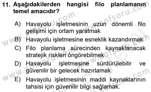 Havayolu Yönetimi Dersi 2018 - 2019 Yılı (Final) Dönem Sonu Sınav Soruları 11. Soru