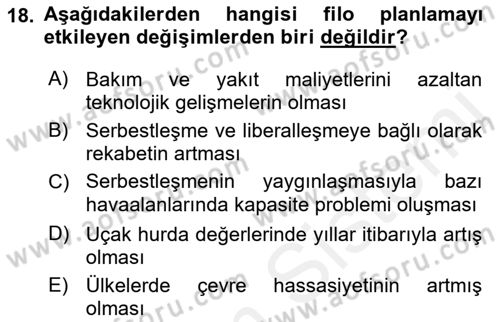 Havayolu Yönetimi Dersi 2018 - 2019 Yılı (Final) Dönem Sonu Sınav Soruları 18. Soru