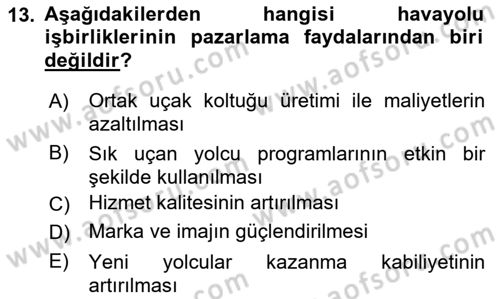 Havayolu Yönetimi Dersi 2018 - 2019 Yılı Yaz Okulu Sınav Soruları 13. Soru