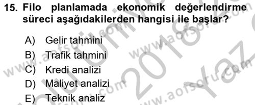 Havayolu Yönetimi Dersi 2018 - 2019 Yılı Yaz Okulu Sınav Soruları 15. Soru
