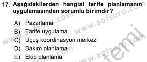 Havayolu Yönetimi Dersi 2018 - 2019 Yılı Yaz Okulu Sınav Soruları 17. Soru