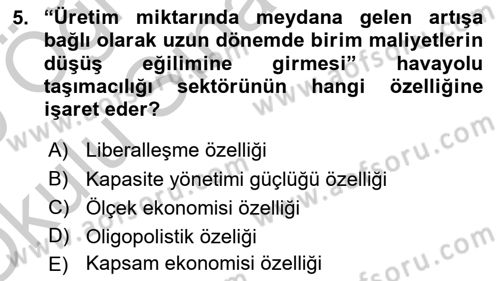 Havayolu Yönetimi Dersi 2018 - 2019 Yılı Yaz Okulu Sınav Soruları 5. Soru