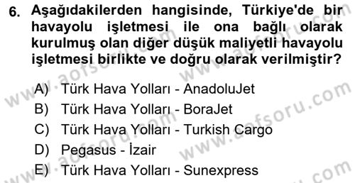 Havayolu Yönetimi Dersi 2018 - 2019 Yılı Yaz Okulu Sınav Soruları 6. Soru