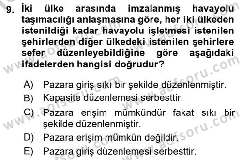 Havayolu Yönetimi Dersi 2018 - 2019 Yılı Yaz Okulu Sınav Soruları 9. Soru