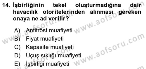 Havayolu Yönetimi Dersi 2023 - 2024 Yılı (Final) Dönem Sonu Sınav Soruları 14. Soru
