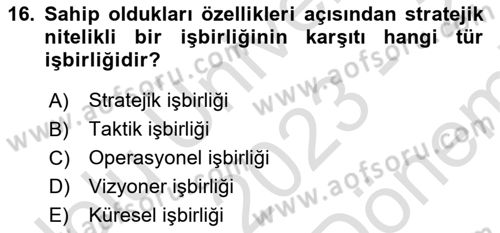 Havayolu Yönetimi Dersi 2023 - 2024 Yılı (Final) Dönem Sonu Sınav Soruları 16. Soru