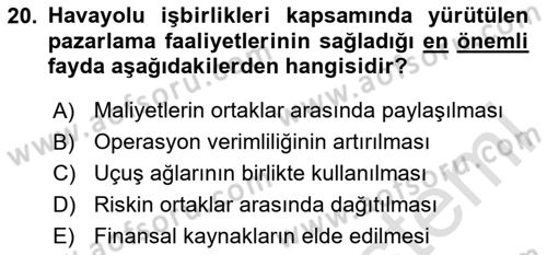 Havayolu Yönetimi Dersi 2023 - 2024 Yılı Yaz Okulu Sınav Soruları 20. Soru