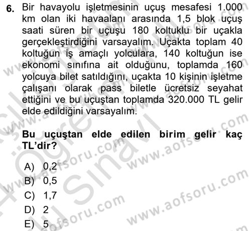 Havayolu Yönetimi Dersi 2023 - 2024 Yılı Yaz Okulu Sınav Soruları 6. Soru