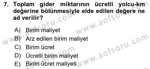 Havayolu Yönetimi Dersi 2023 - 2024 Yılı Yaz Okulu Sınav Soruları 7. Soru