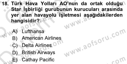 Havayolu Yönetimi Dersi 2024 - 2025 Yılı (Final) Dönem Sonu Sınav Soruları 18. Soru