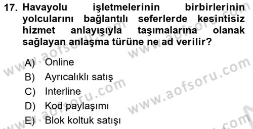 Havayolu Yönetimi Dersi 2024 - 2025 Yılı Yaz Okulu Sınav Soruları 17. Soru