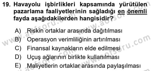 Havayolu Yönetimi Dersi 2024 - 2025 Yılı Yaz Okulu Sınav Soruları 19. Soru