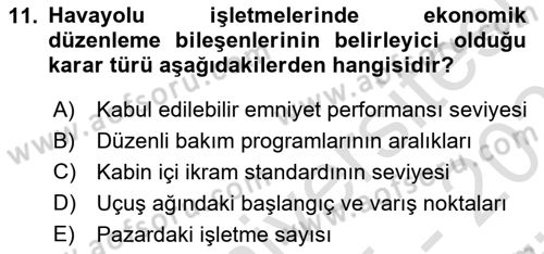 Havayolu Yönetimi Dersi 2025 - 2026 Yılı (Vize) Ara Sınav Soruları 11. Soru