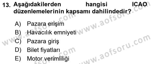 Havayolu Yönetimi Dersi 2025 - 2026 Yılı (Vize) Ara Sınav Soruları 13. Soru