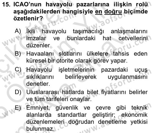 Havayolu Yönetimi Dersi 2025 - 2026 Yılı (Vize) Ara Sınav Soruları 15. Soru