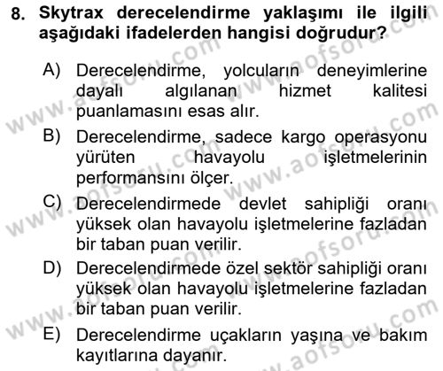 Havayolu Yönetimi Dersi 2025 - 2026 Yılı (Vize) Ara Sınav Soruları 8. Soru