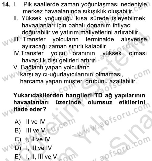 Havayolu Yönetimi Dersi 2025 - 2026 Yılı (Final) Dönem Sonu Sınav Soruları 14. Soru