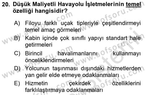 Havayolu Yönetimi Dersi 2025 - 2026 Yılı (Final) Dönem Sonu Sınav Soruları 20. Soru