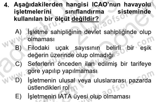 Havayolu Yönetimi Dersi 2025 - 2026 Yılı (Final) Dönem Sonu Sınav Soruları 4. Soru