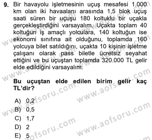 Havayolu Yönetimi Dersi 2025 - 2026 Yılı (Final) Dönem Sonu Sınav Soruları 9. Soru