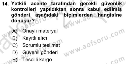 Havacılık Güvenliği Dersi 2020 - 2021 Yılı Yaz Okulu Sınavı 14. Soru