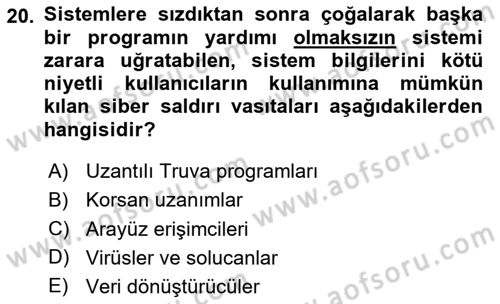 Havacılık Güvenliği Dersi 2020 - 2021 Yılı Yaz Okulu Sınavı 20. Soru