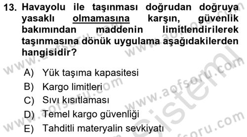 Havacılık Güvenliği Dersi 2022 - 2023 Yılı (Final) Dönem Sonu Sınavı 13. Soru