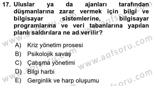 Havacılık Güvenliği Dersi 2023 - 2024 Yılı Yaz Okulu Sınavı 17. Soru