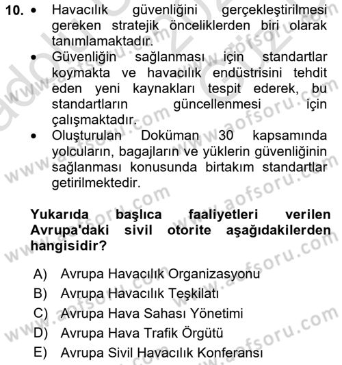 Havacılık Güvenliği Dersi 2025 - 2026 Yılı (Vize) Ara Sınav Soruları 10. Soru